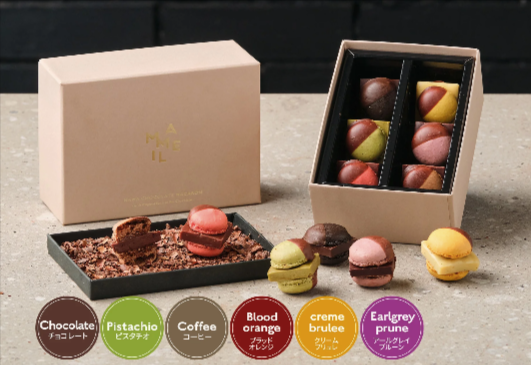 Chocolate-Pistachio-Coffee-Blood-orange-Creme-brulee-Earl-–-MAMEIL-NAMA-CHOCOLATE-MACARON-マメイル-生チョコレートマカロン専門店-03-07-2026_01_31_PM
